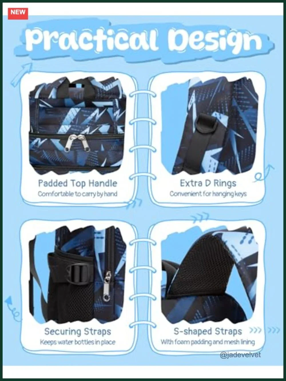 Kids School Backpack with Laptop Compartment Geometric Pattern Water-Resistant